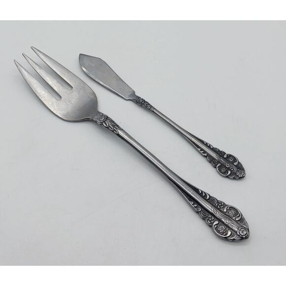 Vtg Stanley Roberts Cold Meat Serving Fork Master Butter Knife SRB10 Roses MCM - Picture 1 of 9